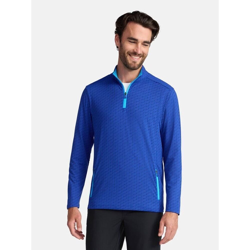 Birdie Bound men's performance quarter-zip pullover features a blue textured pat